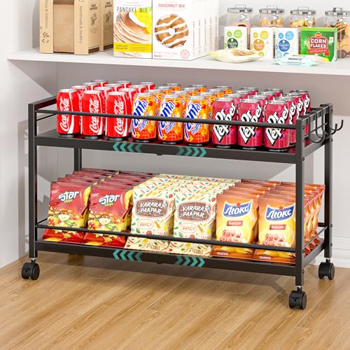 2-Tier Expandable Rolling Pantry Cart with Wheels, Adjustable Floor Organizer for Kitchen Pantry, Can Organizer for Pantry, Storage Cart for Snack, Food, Vegetables, Black, Patent Pending - color: Black, size: 2-Tier