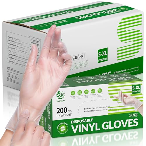 SWIFTLITE Disposable Vinyl Gloves, Food Safe, Latex-Free Powder-Free Clear Plastic Gloves for Cooking, House Clean, Food Prep - size: X-Large