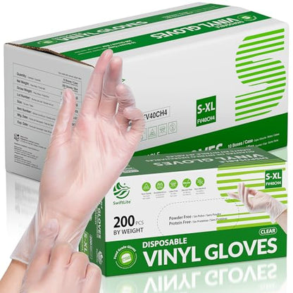 SWIFTLITE Disposable Vinyl Gloves, Food Safe, Latex-Free Powder-Free Clear Plastic Gloves for Cooking, House Clean, Food Prep - size: Large