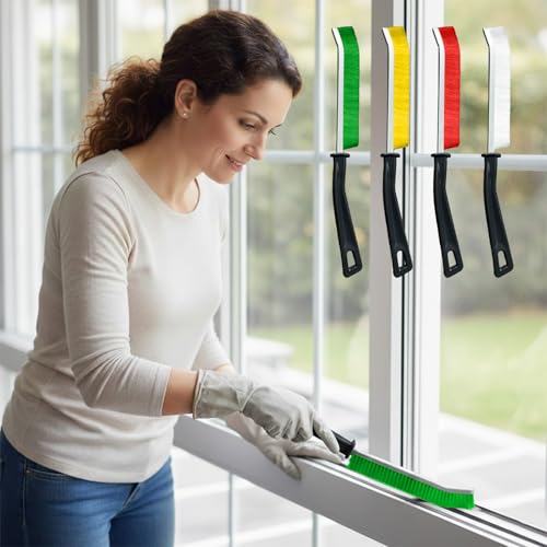 4PCS Crevice Cleaning Brush, Hard Bristle Gap Brush for Kitchen, Bathroom, Refrigerator, Washing Machine, Corner and Drain Cleaning, White Yellow Red Green - color: White Yellow Red Green