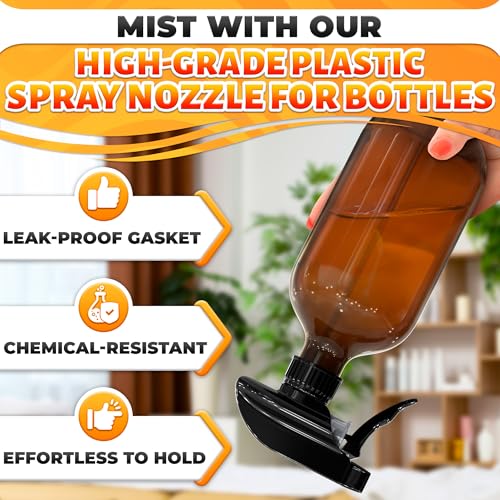 4 Pack Spray Nozzle for Bottles – Replace Broken Sprayers in Seconds with Spray Bottle Nozzle Replacement – Fits 8 Oz & 16 Oz Bottles, Trim-to-Fit Tube, Trigger Sprayer with Mist, Stream & Off Modes - color: Black, size: 4 Pack