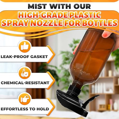 6 Pack Universal Spray Nozzle for Bottles – Leak-Proof Fix of Broken Sprayers in Seconds with Spray Bottle Nozzle Replacement, Fits 8 Oz & 16 Oz Bottles, Trim-to-Fit Tube, Mist & Stream Modes (Black) - color: Black, size: 6 Pack