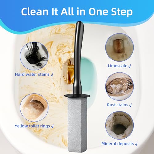 Toilet Brush and Holder Set with Pumice Stone – Long Handle Toilet Bowl Brush, Anti-Splash Scrubber, Ventilated Drip-Free Base, Deep Cleaner for Hard Water Stains, Limescale, Toilet Rings - color: Black