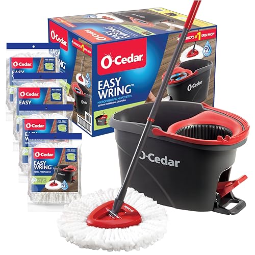 O-Cedar Easywring Microfiber Spin Mop & Bucket Floor Cleaning System with 4 Extra Refills - style: Spin Mop Bucket with 4 Extra Refills