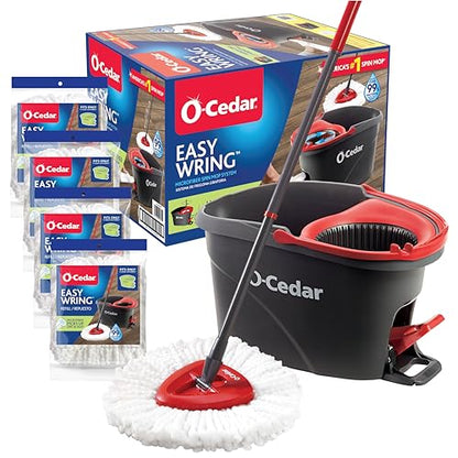 O-Cedar Easywring Microfiber Spin Mop & Bucket Floor Cleaning System with 4 Extra Refills - style: Spin Mop Bucket with 4 Extra Refills