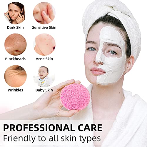 60-Count Compressed Facial Sponges|100% Natural Kickleen Cellulose Cosmetic Spa Sponges for Daily Facial Cleansing|Makeup and Mask Removal | Exfoliating | Skin Massage | Pore Exfoliation(Pink) - color: Pink
