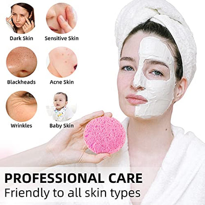60-Count Compressed Facial Sponges|100% Natural Kickleen Cellulose Cosmetic Spa Sponges for Daily Facial Cleansing|Makeup and Mask Removal | Exfoliating | Skin Massage | Pore Exfoliation(Pink) - color: Pink