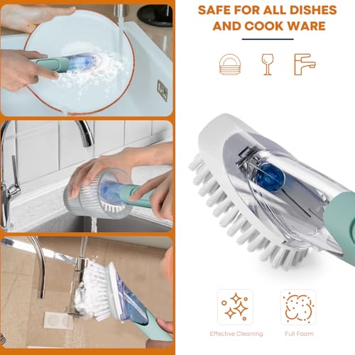 RIMAY Dish Brush with Soap Dispenser, Dish Washing Brush with Handle, Soap Dispensing Dish Brush, Soap Brush for Kitchen Sink, Dish Wand Kitchen Brushes for Dishes/Pans/Pots/Sink (Blue) - color: Blue