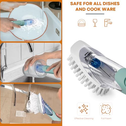 RIMAY Dish Brush with Soap Dispenser, Dish Washing Brush with Handle, Soap Dispensing Dish Brush, Soap Brush for Kitchen Sink, Dish Wand Kitchen Brushes for Dishes/Pans/Pots/Sink (Blue) - color: Blue