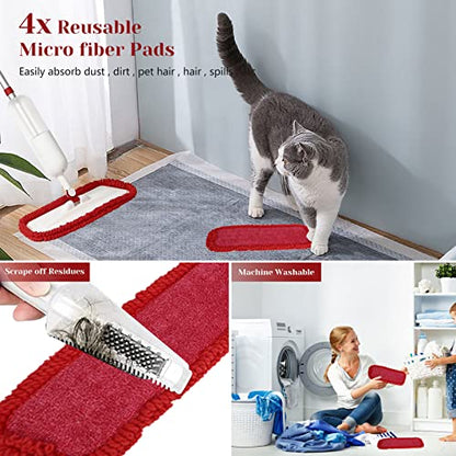 Spray Mop for Floor Cleaning, Wet Dry Microfiber Mop with 4 Washable Pads 650 ml Refillable Bottle and 1 Scraper for Home Kitchen Hardwood Laminate Wood Vinyl Ceramic Tiles Wooden Floor