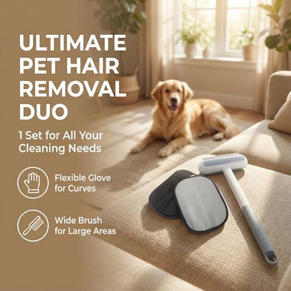 2PCS Multi-Functional Pet Hair Removal Tool,Pet Hair Removal Glove & 4-in-1 Reusable Lint Brush Pet Hair Remover,Window Screen Cleaner, Reusable Removal Broom for Furniture - size: White，2PCS
