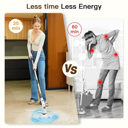 Electric Spin Scrubber, Cordless Cleaning Brush with 8 Replaceable Brush Heads, 3 Adjustable Bathroom Scrubber Speed Up to 450 RPM - color: Black