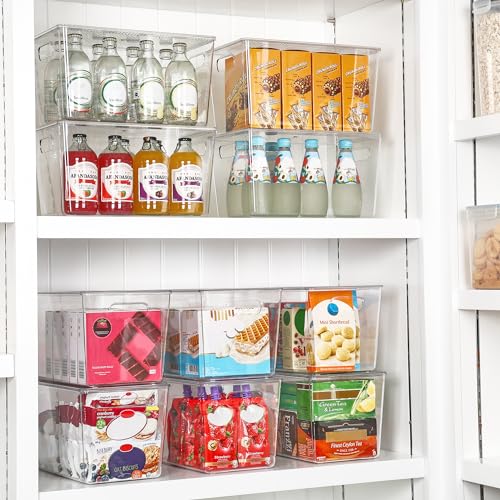 Vtopmart 4 Pack Clear Stackable Storage Bins with Lids,XLarge Plastic Containers with Handle for Pantry Organizer and Storage,Perfect for Kitchen,Fridge,Cabinet, Closet,Bathroom Organization - size: XL(13"L x 7.4"W x 7"H)