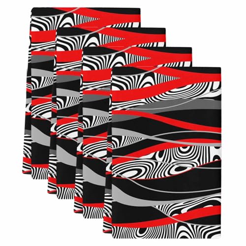 Red Black Stripes Kitchen Towels Set of 4,Absorbent Microfiber Soft Dish Hand Tea Bath Towel,Modern Gradient Abstract Lines Art Quick Dry Cleaning Cloth Washclothes for Bathroom Hotel Spa Gym 18"x28" - color: Red, size: 4 PCS-18 x 28in