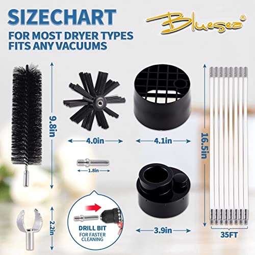 Bluesea 7 Pieces 35 Feet Dryer Vent Cleaner Kit, Reinforced Nylon Dryer Vent Cleaning Kit, Durable Dryer Vent Brush Vacuum Attachment with Flexible Lint Trap Brush, Vacuum & Dryer Adapters Upgrade - color: Upgrade, size: 35 FT