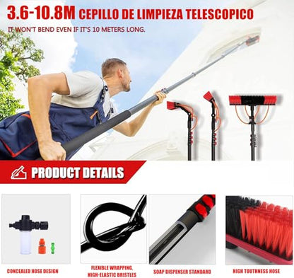 Ultra-Long Window Cleaning PoleAluminum Alloy Retractable Rod, Adjustable Water Fed Pole Cleaning Kit, Outdoor Window Cleaner Solar Panel Cleaning and Washing Tool, W/Water Fed Telescopic Br - color: 3.6m