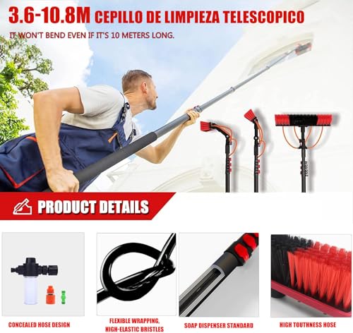 Ultra-Long Window Cleaning PoleAluminum Alloy Retractable Rod, Adjustable Water Fed Pole Cleaning Kit, Outdoor Window Cleaner Solar Panel Cleaning and Washing Tool, W/Water Fed Telescopic Br - color: 6m