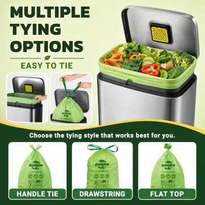 10-13 Gallon Compostable Trash Bags Drawstring 30 Bags Heavy Duty Extra Thick 1 Mil 49.21 Liter Biodegradable Trash Bags Compost Bags Green for Kitchen ASTM D6400 US BPI and OK Compost Home Certified - color: 13 Gal, Drawstring Bags, 30 Count
