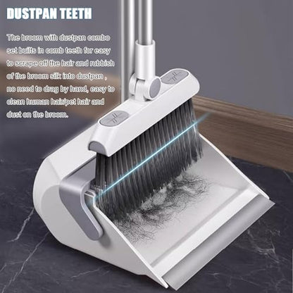 NIBHZ Broom with Dustpan Combo Set Standing Dust Pan and Broom Set for Office Home Kitchen Lobby Floor Cleaning, Lightweight Aluminum Alloy