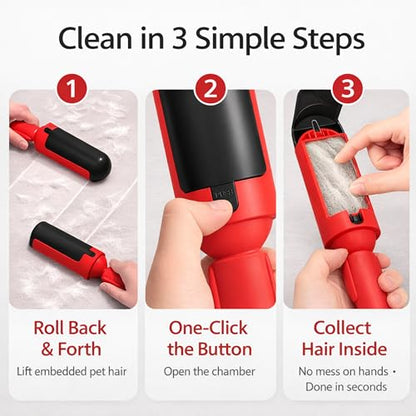 Pet Hair Remover Roller- Pet Hair Removal Tool with Strong Grip for Effortless Cleaning- Pet Hair Roller Lifts Fur from Clothes, Furniture & Car- Keep Your Home Fur-Free with Easy Cat Hair Lint Roller - color: Red/Black