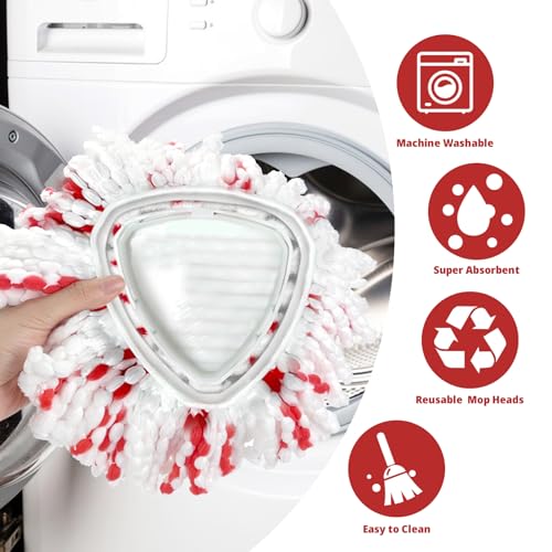Mop Heads Replacements, 2 Pack 40% More Cleaning Power, Spin Mop Replace Refills for Easy Wring 1-Tank System, Deep Cleaning, Microfiber and Machine Washable