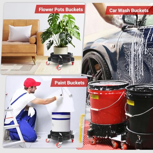 Bucket Dolly 5 Gallon with Wheels,360°Rolling Car Wash Buckets Dolly for 2.5 to 5 Gallon Buckets with Bucket Insert,Cleaning Brush,Supports Up to 300 lbs - size: A
