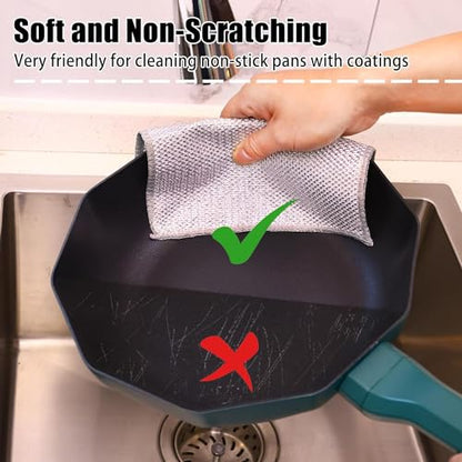 Navona 10 Pcs New Upgrade Steel Wire Dishcloth,Double-Layer Steel Wire Cleaning Cloth,Powerful Cleaning Non-Scratch Wire Dishcloth Rag for Cookware, Sinks, Dishes, Stove Tops - color: 10-pack（double Layer）