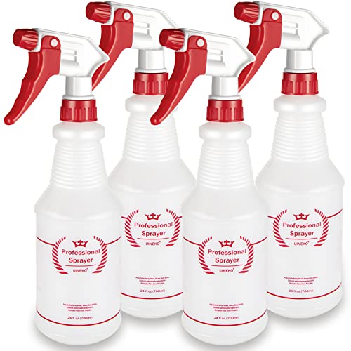 Uineko Plastic Spray Bottle (4 Pack, 24 Oz, All-Purpose) Heavy Duty Spraying Bottles Leak Proof Mist Empty Water Bottle for Cleaning Solution Planting Pet with Adjustable Nozzle and Measurements - size: 24 Oz, 4 Pack