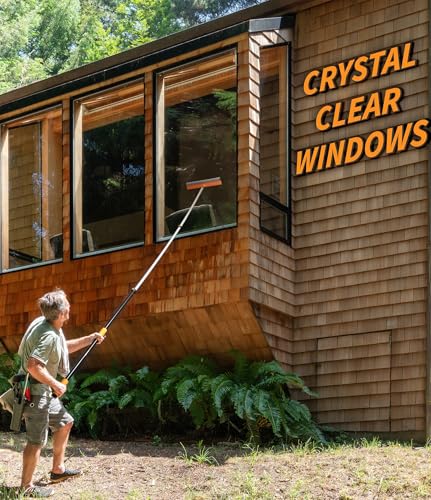 30 Foot Exterior House Cleaning Brush Set & Duster Kit with 5-24 ft Extension Pole // Vinyl Siding Brushes with Telescopic Extendable Pole & Window Cleaning Squeegee Tool