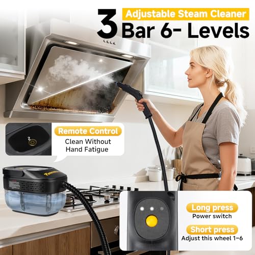 Steam Cleaner, 3-Level Adjustable Handle, 15s Heat-Up, 1500W Steamer for Cleaning, Rolling System, Portable Steamer for Cleaning with Mop & 17-Piece Kit for Home, Car, Grout, Tile, Couch, Kitchen