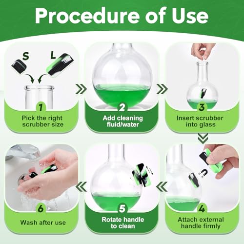 Magnetic Glass Cleaner Kit - Reusable Pipe Cleaning Tool Deep Cleans Hard-to-Reach Stains Two Silicone Brush with Handle Design Versatile for Glassware, Ceramic Surfaces, Green - color: Green