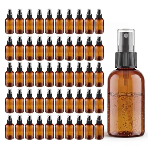 48 Pack Amber Plastic Spray Bottles, 2oz Fine Mist Spray Bottles for Essential Oils, Water Spray Bottle for Hair Plant & Cleaning Solution