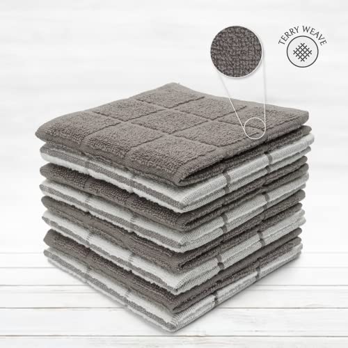 100% Cotton Terry Dish Cloth & Dish Towel, 8 Pack, Super Soft and Absorbent Kitchen Towels, Perfect for Kitchen Cleaning and Dish Washing (Grey (Solid and Checks) 8 Pack) - color: Grey (Solid and Checks) 8 Pack