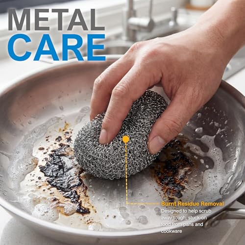 PAMI Heavy Duty Stainless Steel Sponge Scrubber Non-Scratch Metal Sponges Kitchen Metal Scratch Pads for Pots Pans Pack of 4