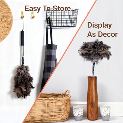 Ostrich Feather Duster for Electronics, Keyboard – Soft Dusting Tool for Screen, Fragile Items, Office, Home Cleaning (A12- Black Handle) - color: Black-a1