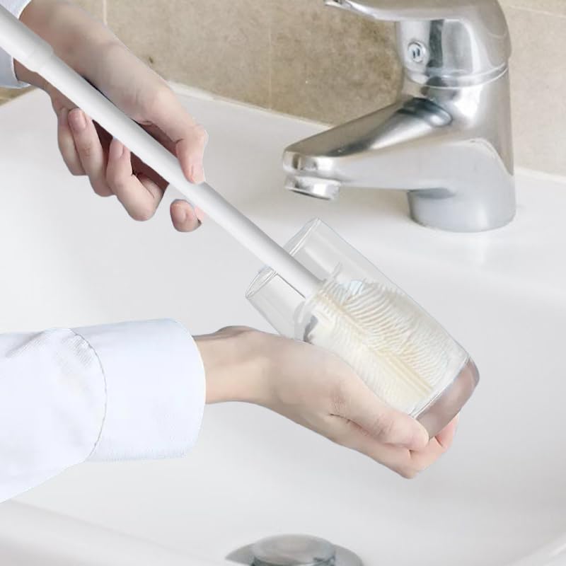 360° Flexible Silicone Bottle Brush with Long Handle, 2026 New Bottle Brush Cleaner Deep Cleaning Brush for Narrow Neck Bottles, Water Bottles and Travel Mugs (White-2PCS) - color: White-2pcs