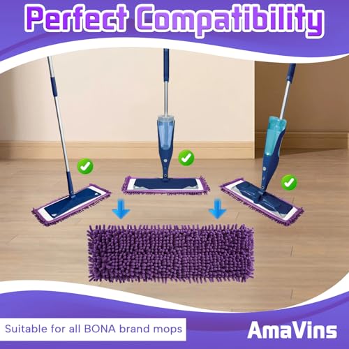 AmaVins 2 Pack Pet System Microfiber Sweeping Pad, Reusable Pet Replacement Mop Pad for Bona Mop & Multi-Surface Floors, 18 Inch Washable Cleaning & Dusting Pads, Attracts & Picks Up Pet Hair
