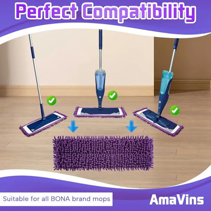 AmaVins 2 Pack Pet System Microfiber Sweeping Pad, Reusable Pet Replacement Mop Pad for Bona Mop & Multi-Surface Floors, 18 Inch Washable Cleaning & Dusting Pads, Attracts & Picks Up Pet Hair