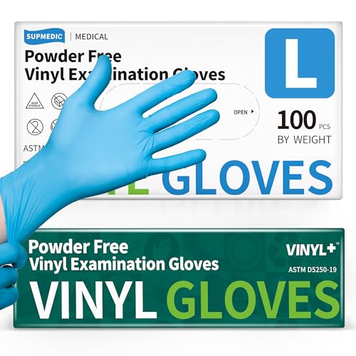 Supmedic Vinyl Disposable Exam Gloves, 4Mil Powder-Free Latex-Free Food Grade Cooking Cleaning Medical Glove Blue 100&1000 Ct - color: 100 Large (Blue)