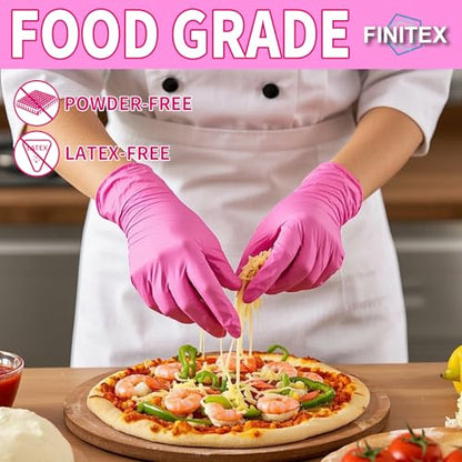 FINITEX Nitrile Disposable Latex-Free Gloves - 3.5mil 100/1000PCS Powder-Free Latex Free Cleaning Medical Exam Food Gloves - color: Rose Red (Medium 100)