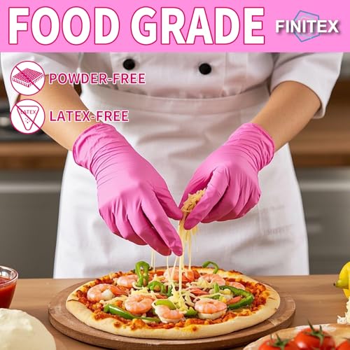 FINITEX Nitrile Disposable Latex-Free Gloves - 3.5mil 100/1000PCS Powder-Free Latex Free Cleaning Medical Exam Food Gloves - color: Rose Red (X-small 100)