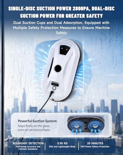 Automatic Window Cleaning Robot, Robot Window Cleaner with AI Intelligent Positioning & Edge Detection & Powerful Suction, Anti-Drop Safety for High-Rise Glass & Large Bay Windows