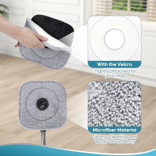 Square Microfiber Mop Pads Compatible with True & Tidy True Spin Mop - Mop Replacement Pads for Square Spin Mop and Bucket - Washable Pads fit for All 9 Inch Square Spin Mop (6 Pack) - color: 6 Pack (Grey)