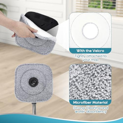 Square Microfiber Mop Pads Compatible with True & Tidy True Spin Mop - Mop Replacement Pads for Square Spin Mop and Bucket - Washable Pads fit for All 9 Inch Square Spin Mop (6 Pack) - color: 6 Pack (Grey)