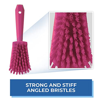 3 in W Scrub Brush, Stiff, 5 57/64 in L Handle, 4 1/2 in L Brush, Pink, Plastic, 10 in L Overall - 1 Each - color: Pink