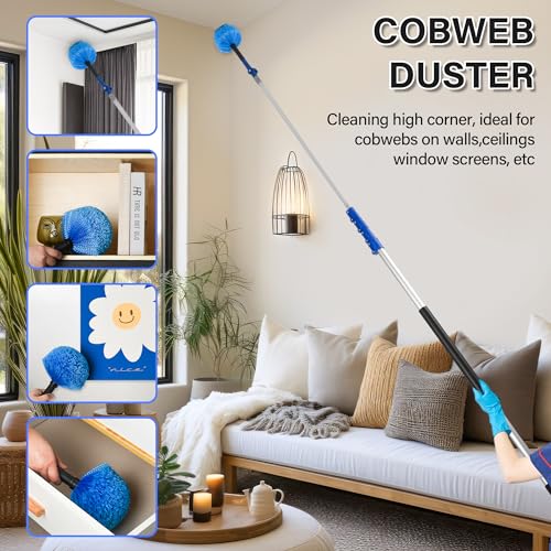 Cobweb Duster with 6-24FT Extension Pole, Webster Cobweb Duster with Telescopic Aluminum Pole, Spider Web Brush for Outdoor & Indoor Cleaning
