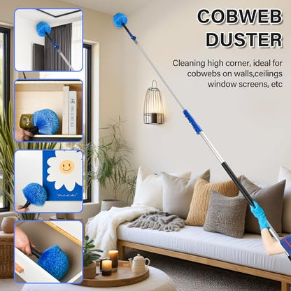 Cobweb Duster with 6-24FT Extension Pole, Webster Cobweb Duster with Telescopic Aluminum Pole, Spider Web Brush for Outdoor & Indoor Cleaning