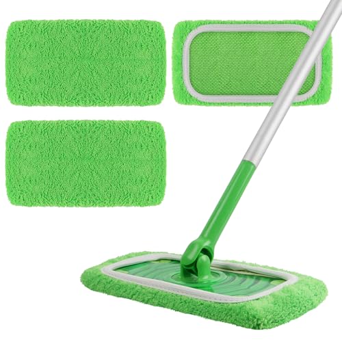 AmaVins Reusable 100% Coral Fleece Mop Pads Compatible with Swiffer Sweeper, 3 Pack Wet and Dry Flat Cover, Washable Wet Pads Refill for Surface/Hardwood Floor Cleaning (Mop is Not Included) - color: A-green 3 Pack