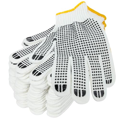 Unisex white cotton polyester knittedsafety gloves,suitable for gardening,warehouse,cooking work-12/36/240 pairs - color: Black (12 Pairs) With Dots