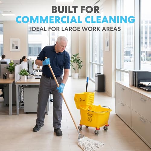 Simpli-Magic Commercial Mop Bucket with Side Press Wringer, 36 Quart, 50,000 Cycles Wringer, Industrial Mop Bucket with Wheels, Yellow, 79538A - size: One Pack - Mop Bucket